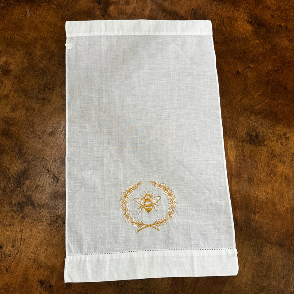 White with Gold Bee Embroidery Small Table Runner